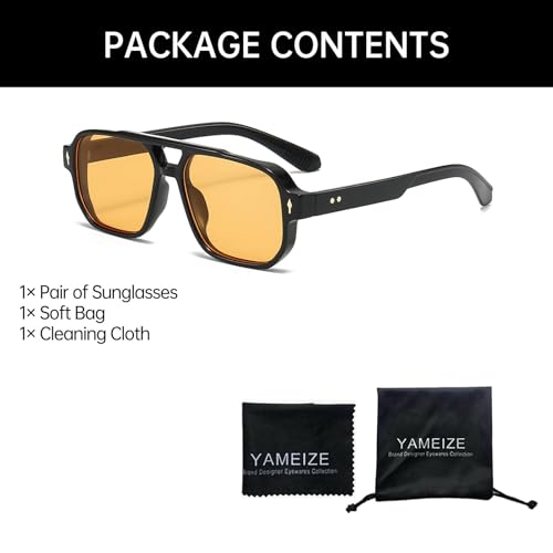 YAMEIZE Retro Pilot Double Bridge Sunglasses – Rectangular for Women and Men Classic Style Square Vintage UV400 Protection Glasses Outdoor Driving