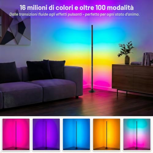 RGB Floor Lamp for Living Room 120 cm, Dimmable Corner Light with Smart App and Remote Control, 16 Million Colors, Music Sync, Timing Runtion for Bedroom