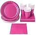 Juvale 72 Pieces of Hot Pink Party Supplies with Paper Plates, Cups, and Napkins for Birthday Decorations, and Hot Pink Party Decorations (Serves 24)