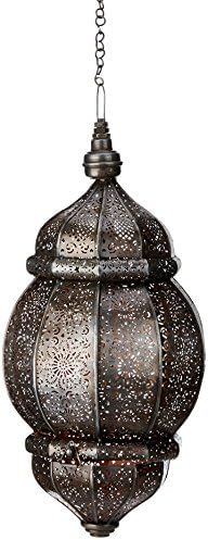 Anasa Decor Decorative Hanging Moroccan Metal Lantern (20.32 cm x 20.32 cm x 43.18 cm, Black)