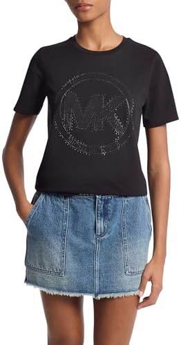Michael Kors Women’s Rhinestud MK Logo T-Shirt, Black