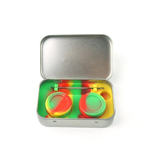 2-5ml Silicone Dab Container and Tools Container Jars Stainless Steel Wax DAB Wax discrete Tin With Extra Dabbing Tool Carrying Case (Red/Yellow/Green)