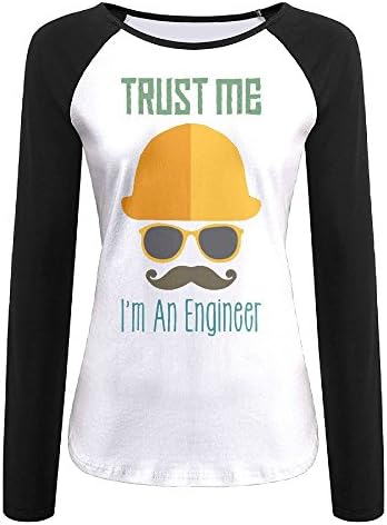 MOMAMU Trust Me I'm An Engineer Women's Long Sleeve Jersey Shirt Baseball Tee Raglan T-Shirts S Black