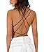 HUILAN Women's Criss Cross Spaghetti Strap Back Bodysuit Black S