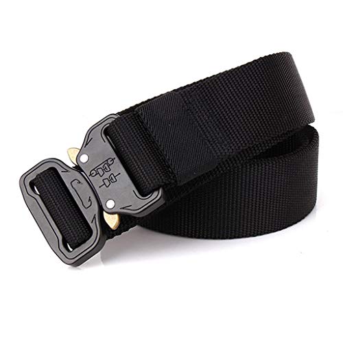Hattfart Men Tactical Buckle Belt Heavy Duty Metal Buckle Military Webbing Nylon Belt Training Strap (Black)
