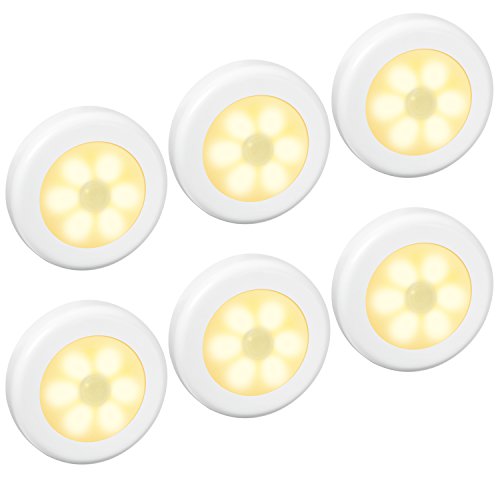 Amir Motion Sensor Light, Cordless Battery-Powered LED Night Light, Stick-anywhere Closet Lights Stair Lights, Safe Lights for Hallway, Bathroom, Bedroom, Kitchen, etc. (Warm White – Pack of 6)