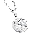Men's Stainless Steel Islamic Charm Crescent Moon and Star Pendant Necklace Chain 20 inch