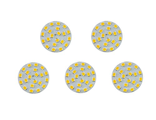 CBConcept 5-Pack, Back-Pin LED G4, 320 Lumens, 2 Watt (20W Equal), Soft White 4000K, 180° Beam Angle, Dimmable, Low Volt AC/DC 12 Volt, JC G4 Bi-Pin Base LED Disc Halogen Replacement Bulb