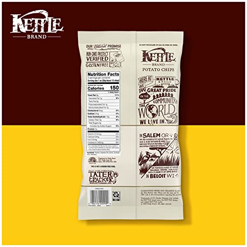 Kettle Brand Potato Chips, Unsalted Kettle Chips, 5 Oz (Pack of 15