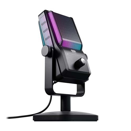 CHERRY XTRFY Ngale R Microfono USB di qualità superiore per la registrazione e lo streaming, Plug & play tramite porta USB, Disattivazione audio, RGB e guadagno, Filtro low-cut per il gioco, Nero