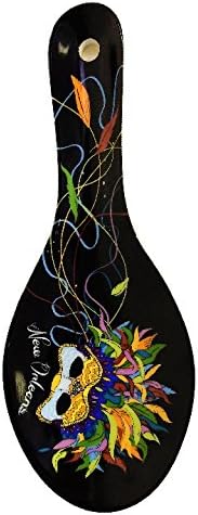 Cajun Creations Feather Mask Black Ceramic Spoonrest