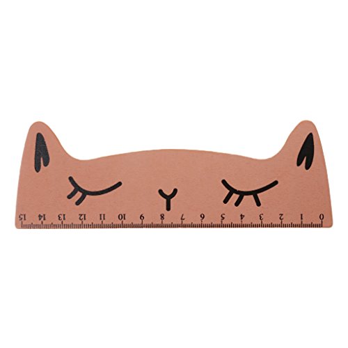 Qupida Kawaii Cute Cartoon Cat Wood Straight Ruler Measuring Tool Student Gift Office (Orange)