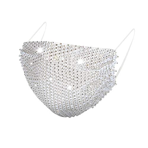 1 Pieces Rhinestone Face_Mask Crystal Masquerade Nightclub Necklace Glitter Rhinestone Face_Masks Jewelry for Women and Girls (White)