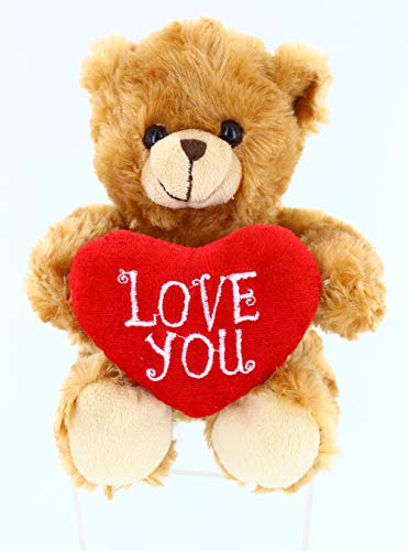 Plushland Stuffed Mocha Heart Bear - Love You- Plush Bear Toy for Kids & Adults - Embroidered Heart  - //medicalbooks.filipinodoctors.org