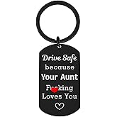HUNGMAI Funny Gifts for Nephew Niece From Auntie Drive Safe Because Your Aunt Loves You Keychain Christmas Birthday Gift