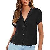 Sunborui Women's Summer Doubled Collar Blouses Wide Placket Button Shirts Turned Back Short Sleeve Tops