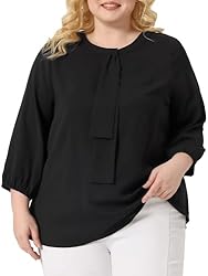 Agnes Orinda Women's Plus Size Tops Work Round Neck