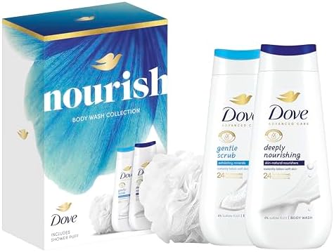 Dove Gift Set Nourish Duo with two body washes and a Shower Puff perfect gifts for her 2 piece