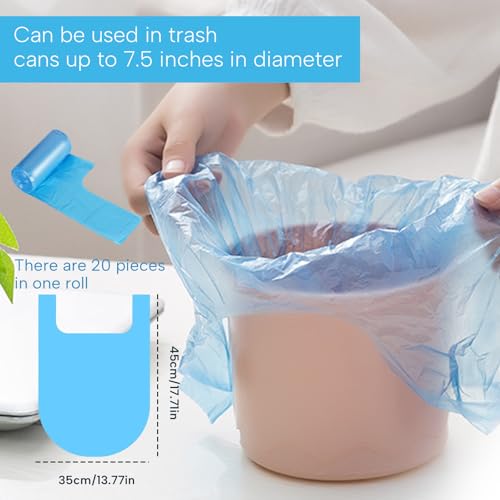 LURNODY 9 Rolls of Small Bin Bags (2 Litres/0.5 Gal) Odourless, Trash Bags Suitable for Car Trash Can, Bathroom Trash Can, Table Trash Can (Purple, Green, Blue, 180 Pieces)