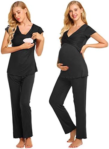 pehie Womens Maternity Nursing Pajama Set Short Sleeve Breastfeeding Pjs