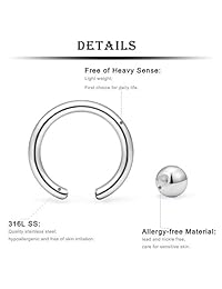 Kridzisw - 24 aros de acero quirúrgico de 0.56 oz, para nariz, labio, cartílago, hélix, tragus, aro, piercing, joyería para mujeres, hombres, 0.236 in, 0.315 in, 0.394 in, 0.472 in