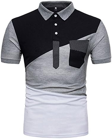 Mens Shirts Short Sleeve Casual Slim Fit Contrast Color Polo Shirts Turn Down Collar Black Grey White 3 Colors