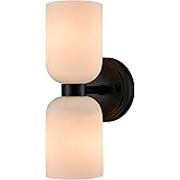 CLAXY Black Wall Sconce Modern 2-Light Bathroom Vanity Lights-Milky Glass Shade Wall Light for Bathroom Bedroom Stairway