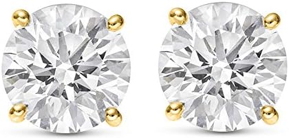 1/2 0.5 Carat Total Weight White Round Diamond Solitaire Stud Earrings Pair set in 14K Yellow Gold 4 Prong Push Back (H-I Color I2 Clarity)