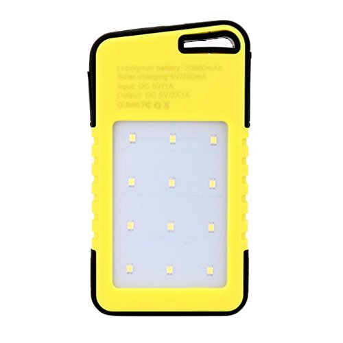 Mchoice 20000 mah Dual-USB Waterproof Solar Power Bank Battery Charger for Cell Phone (Yellow) - Thumbnail 3