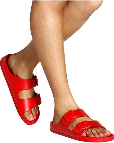 Wild Diva Lounge Women's HERMONIE 2 Buckle Berk Slides (Available in 4 Colors),Red,8