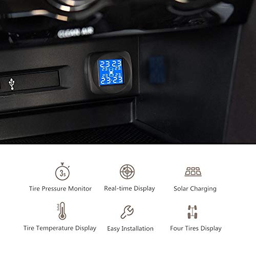 Jansite Tire Pressure Monitoring System, Cigarette Lighter Plug LCD Display with Tire Pressure, Temperature Gauge and Battery Voltage, Wireless TPMS with 4 External Sensors for Home Motor, Black - Thumbnail 2