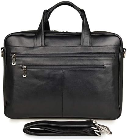 LMSHM Men'S Briefcase Full Grain Leather 17" Laptop Large Capacity Business Travel Bag 43 Cm With Double Zippers Open