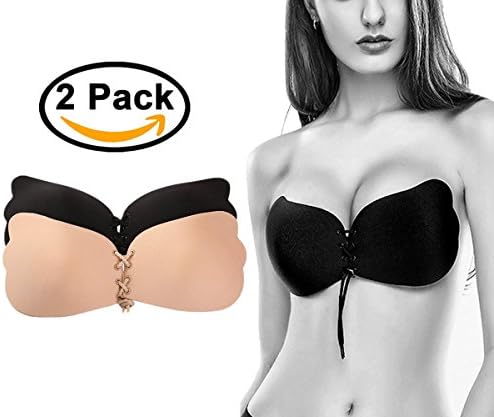 Strapless Bra Self Adhesive Push Up Bra Reusable Silicone Invisible Backless Bras for Women 2 pack