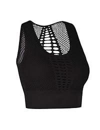Coastal Rose - Sujetador deportivo sin costuras para mujer con ojales de malla de alto impacto, espalda cruzada para correr, entrenamiento, yoga, parte superior