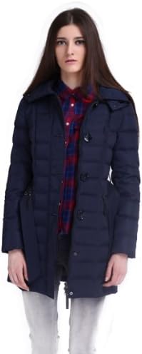 RUI-LI Women's Casual Outdoor Belted Fitted Mid Long Down Jacket Parka Dark Blue 3XL
