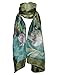 Hand-Painted 100% Silk Lightweight and Breathable Scarf - Dragonfly Lotus Flowers on Grey Green