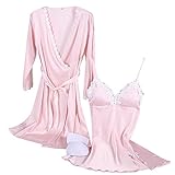 Aibrou Womens Satin Sleepwear 2 Piece Set Lace Cami Nightgown and Robe