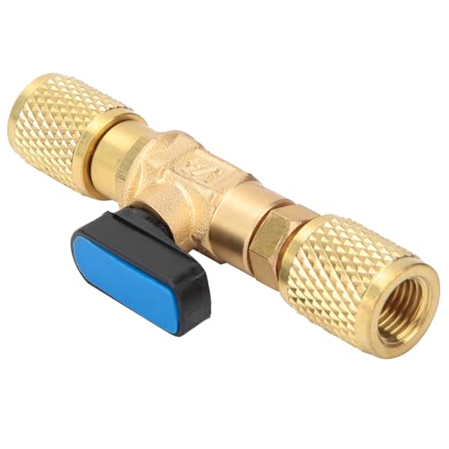 Refrigerant Ball Valve Brass Air Conditioning Refrigerant Shut-Off Valve Connecting to Hose Refrigeration Tools Refrigerant Ball Valve Adapter Refrigerant Ball Valve Connector G1/4''