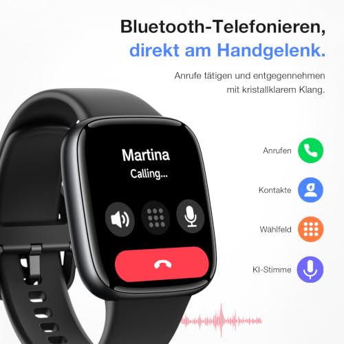 Smartwatch Women Men, 1.85 Inch AMOLED Touch Screen, Fitness Tracker with Bluetooth Calls & AI, Heart Rate, SpO2, Sleep & Women's Cycle Tracking, 100+ Sports Modes, 3ATM Waterproof for iOS & Android