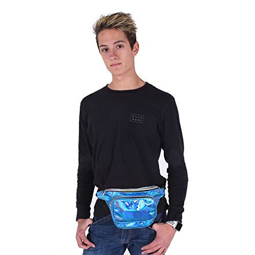 Mum's memory Metallic Hologram Fanny Pack – Outdoor Sport Waist Pack for Running, Hiking, Traveling for Women and Men (Blue)