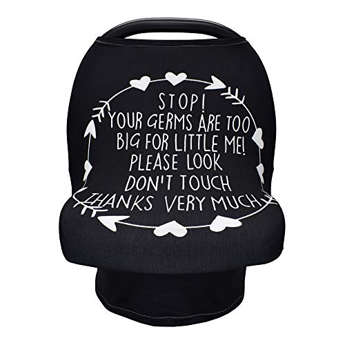 Nursing Cover Breastfeeding Scarf with Safety Warning No Touching Sign - Baby Car Seat Covers Soft Breathable Stretchy Infant Car Seat Canopy Cover Shopping Cart, Stroller, Carseat Covers - Thumbnail 4