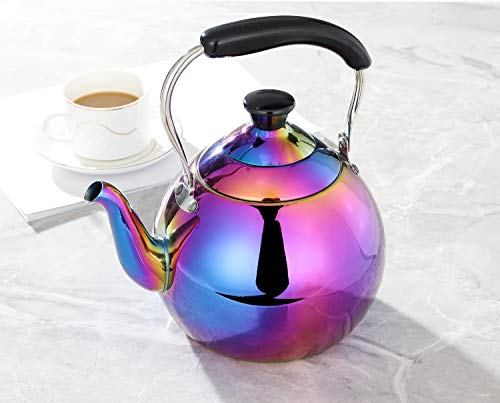 ROYDOM Whistling Tea Kettle Stainless Steel Teapot, 2-Liter Rainbow Teakettle for Stovetop Induction Stove Top, Fast Boiling Heat Water Tea Pot Maker Colorful 2.1-Quart