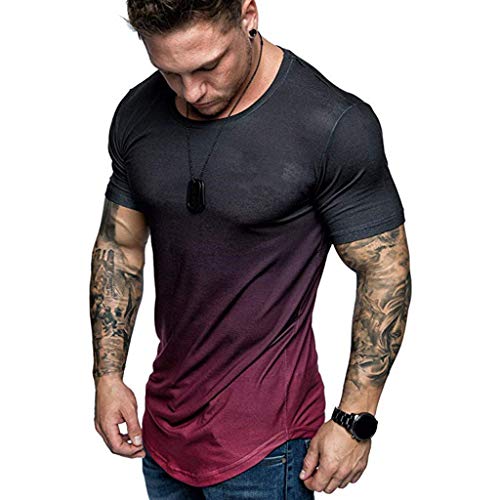 Men Hipster Hip Hop Elong Longline Crewneck T-Shirt Muscle Cotton Casual Tops Slim Fit Blouse Shirts