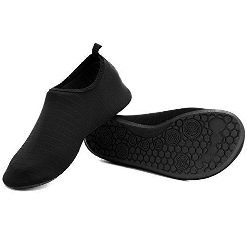 HQdeal Women’s Men’s Water Shoes Quick Drying Outdoor Sports Athletic Sneakers Aqua Shoes Slip On Lightweight Yoga Socks for Swimming Diving Surfing Snorkeling Boating Beach Walking Striped Black