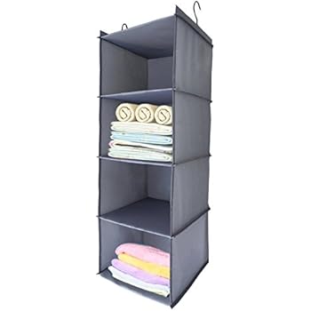 BabyCola 4-Shelf Hanging Closet Organizer, Hanging Clothes Storage Box,Collapsible Closet Hanging Shelf,Sweater & Handbag Organizer, Shoes Accessories Storage,Easy Mount(gray)