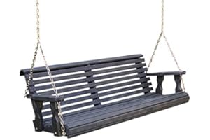 Amish Casual Heavy Duty 800 Lb Roll Back Treated Porch Swing with Hanging Chains (5 Foot, Semi-Solid Black Stain)
