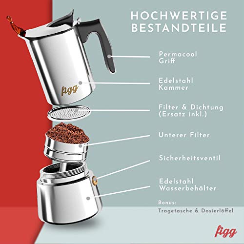 figg Espressokocher Induktion geeignet - Edelstahl - Espressokanne 4-6 Tassen Espresso - 170-235 ml Kaffeekocher mit… – Bild 4