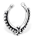 Sterling Silver Faux Clip-On Septum Nose Ring, Non-Piercing Clip-On Septum Hoop, Style 3