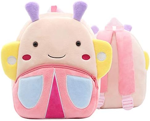 Cute Small Toddler Backpack for Girl Boy Kids Plush 3D Animal Cartoon Mini Preschool Bag for Children Age 1-5 Years Old (Pink Butterfly)