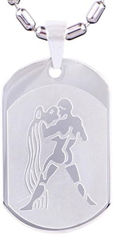 DonDon Unisex Necklace Stainless Steel 55 cm 21,7" with Zodiac Star Sign Aquarius Pendant Silver in a Velvet Pouch
